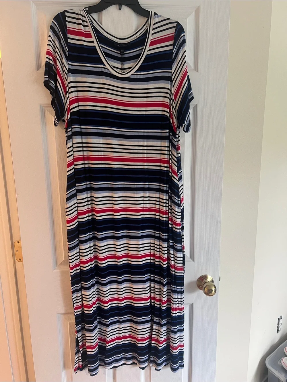Lane Bryant Striped Short-Sleeve Maxi Dress in Navy, White & Red